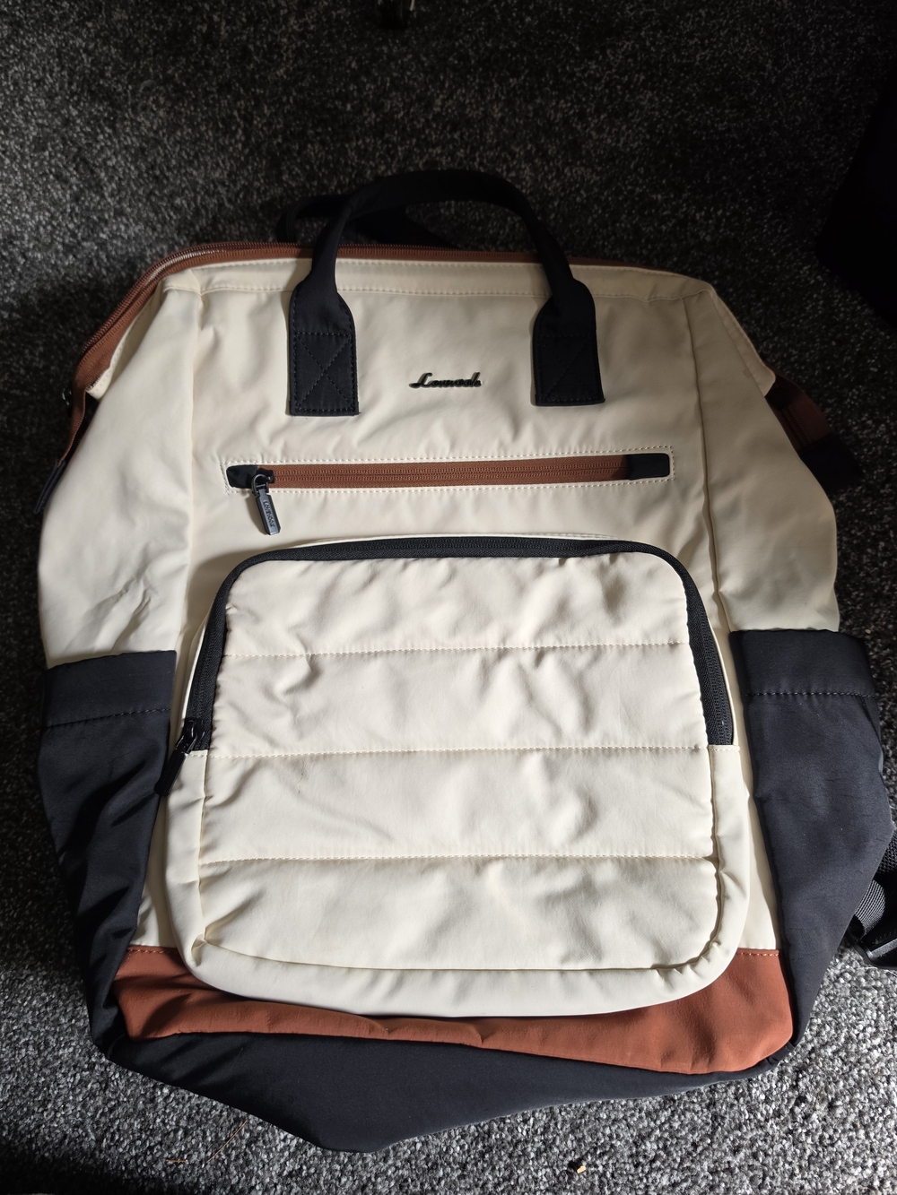 Lovevook Cream Backpack with Brown Trim